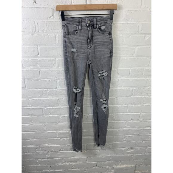 American Eagle Outfitters Women's High Rise Skinny Jeans Distressed Gray Size 0 - Picture 1 of 5